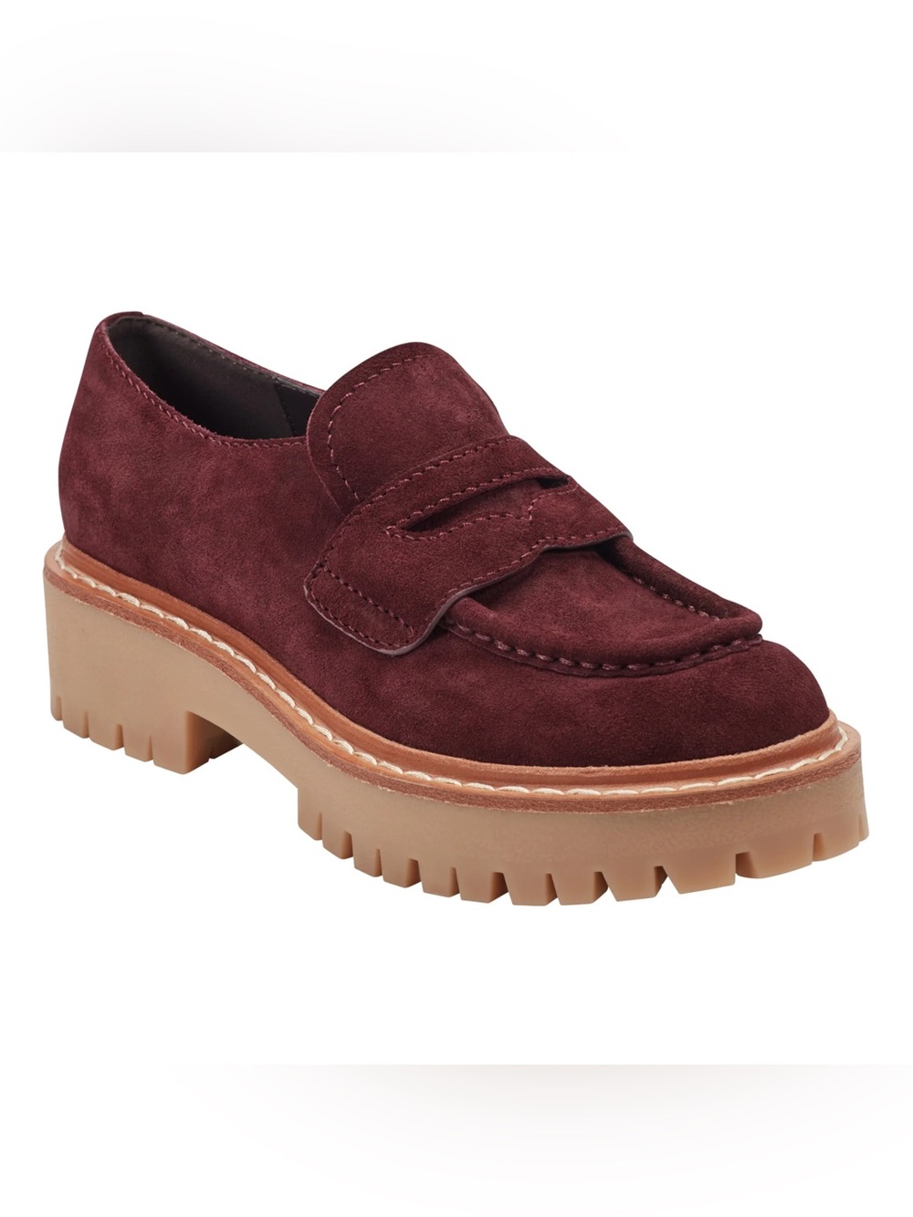 Marc Fisher Burgundy Suede Norton Lug Sole Penny Loafer - 7.5